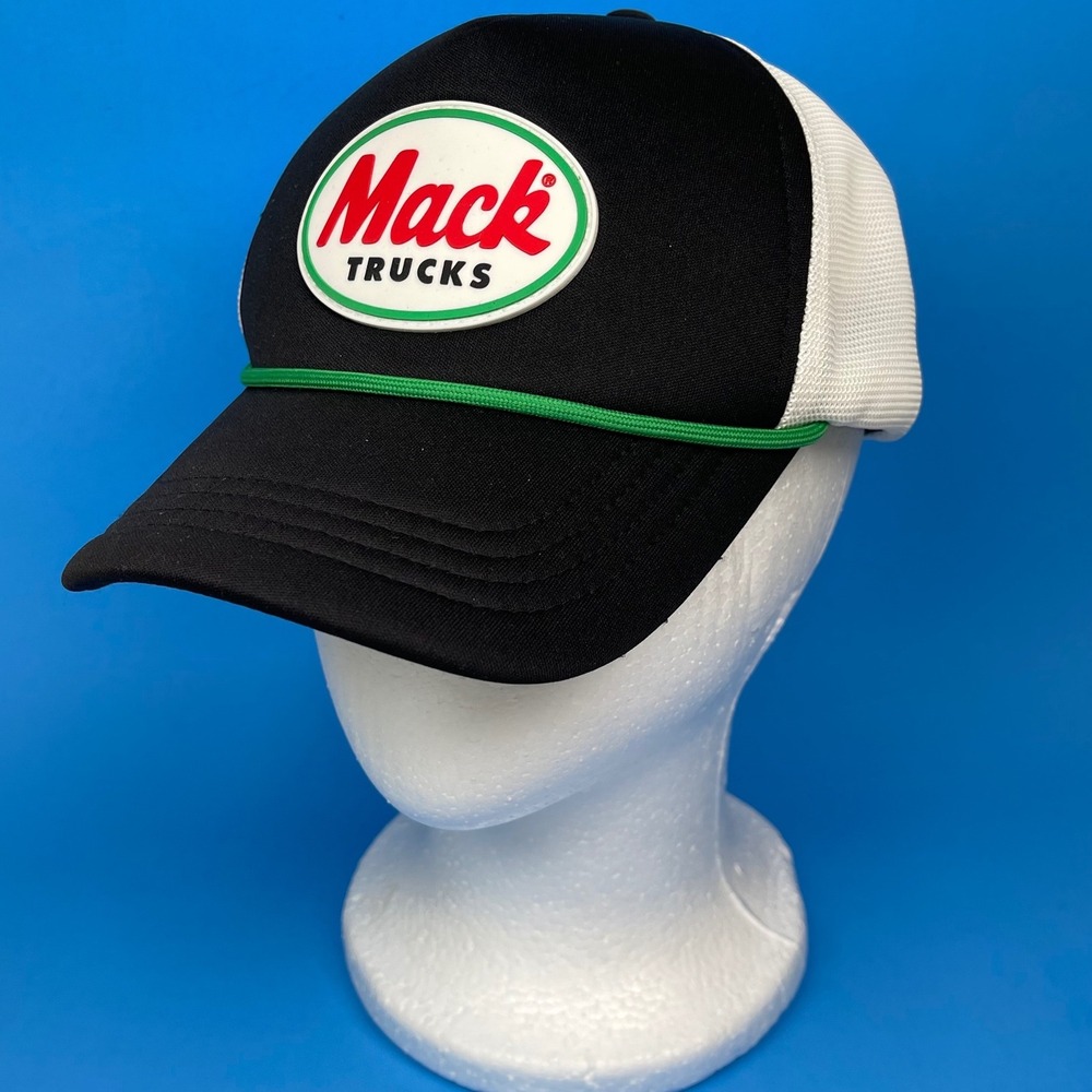 Mack Trucks Hat Trucker Snapback Mens Black White Green Rope Logo Cap Retro
